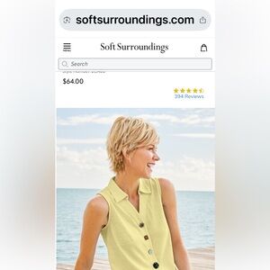 Soft Surroundings Fresh Lemonade Sleeveless Button Down Shirt 100% cotton. sz M